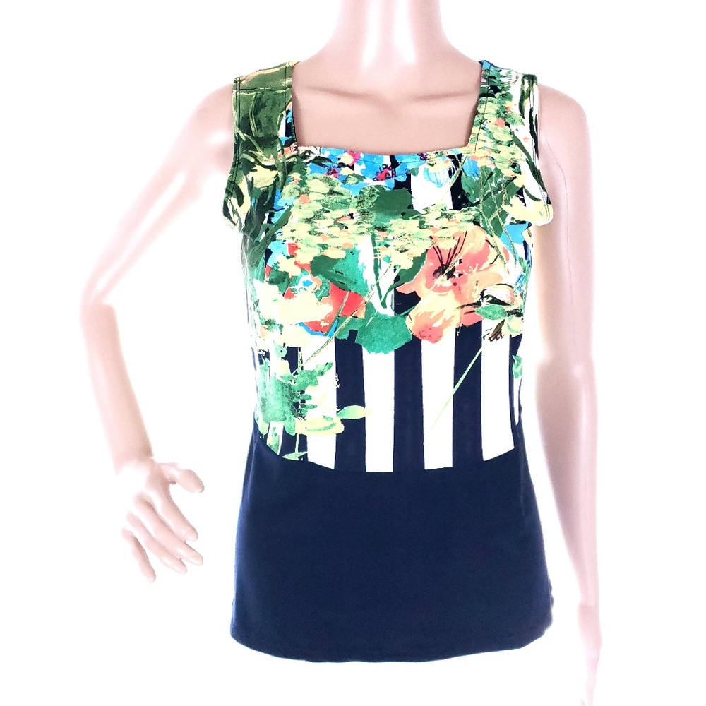 Vin Rouge Floral Women Tank Top Floral Blue White Green Size S - NWT